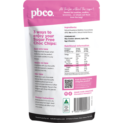 PBCo chocolate chips 98 sugar free low carb baking chocolate chips