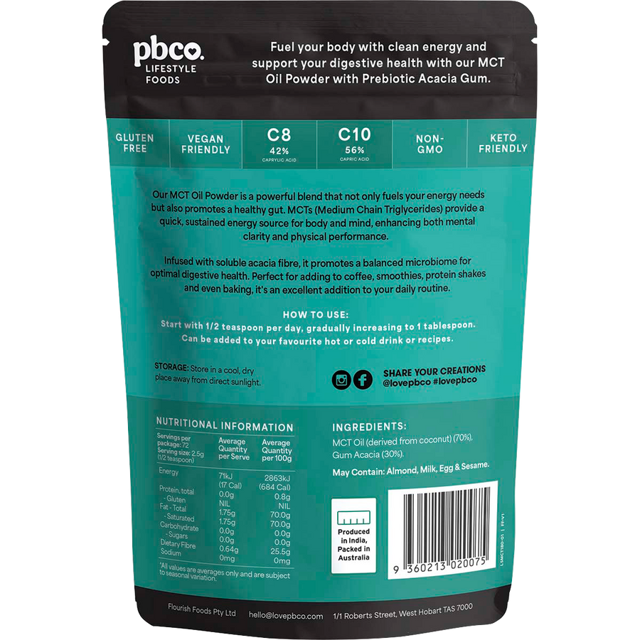 PBCo unflavoured MCT oil powder low carb energy powder for recipes