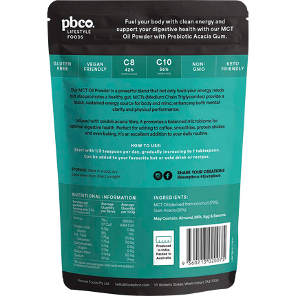 PBCo unflavoured MCT oil powder low carb energy powder for recipes