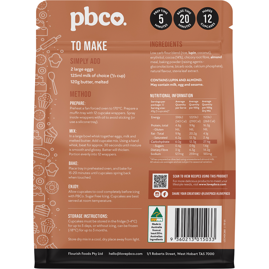PBCo chocolate cupcake mix low carb healthy baking mix
