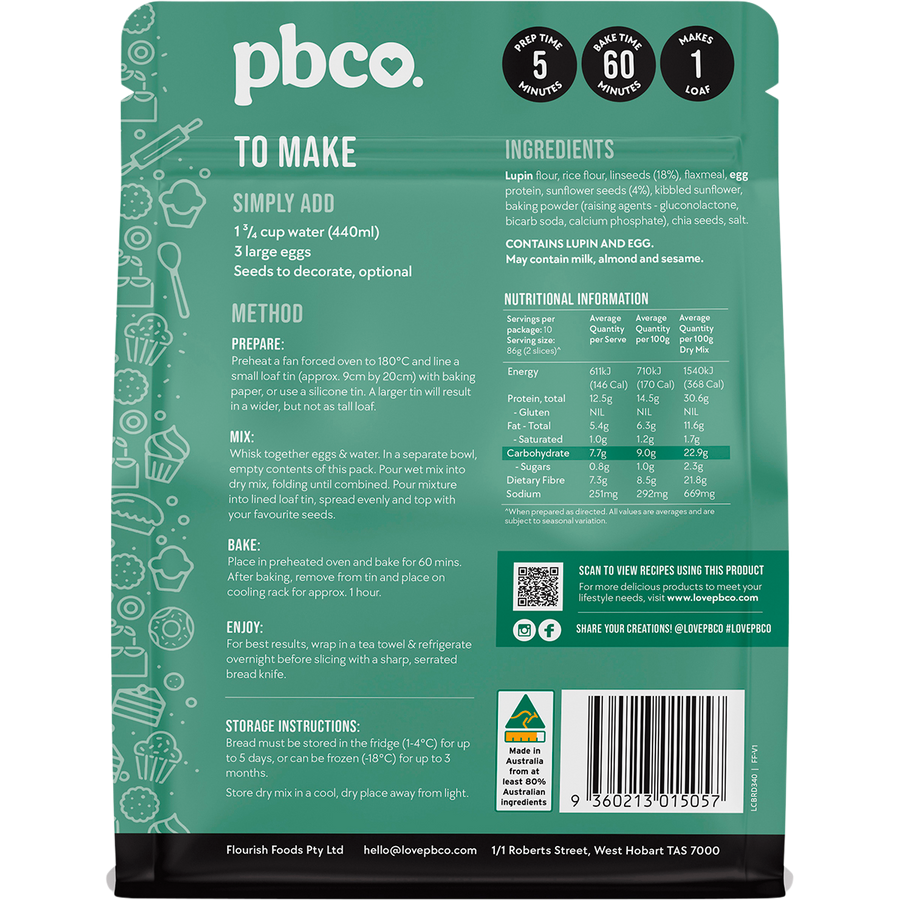 PBCo sunflower and linseed bread mix healthy low carb bread baking