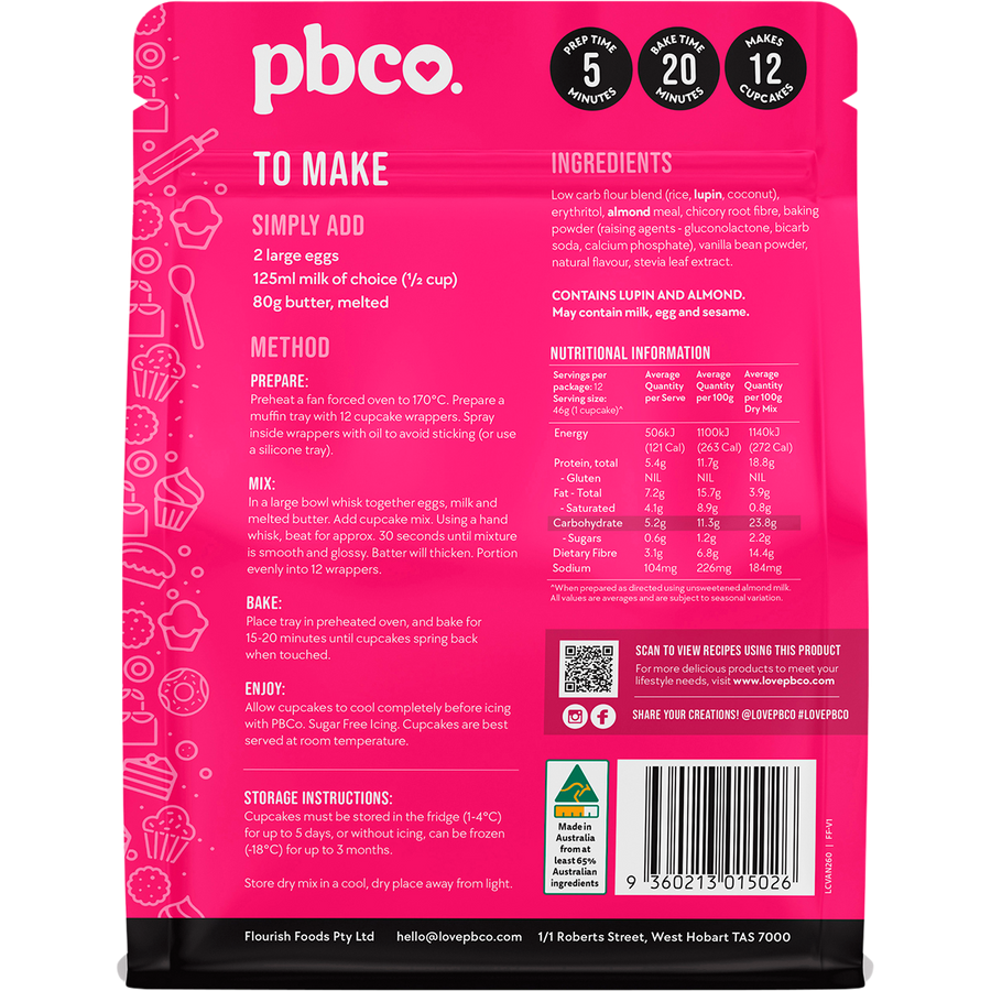 PBCo vanilla cupcake mix low carb healthy dessert baking mix