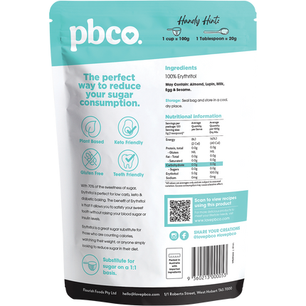 PBCo natural erythritol sweetener low carb sugar substitute for baking