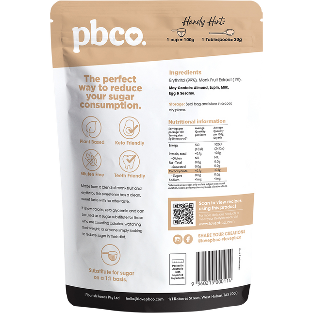 PBCo monk fruit erythritol blend low carb sugar substitute