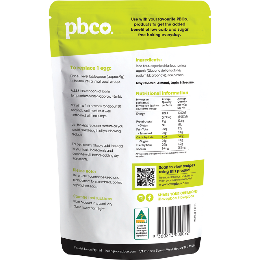 PBCo vegan egg replacer with organic chia for egg free baking
