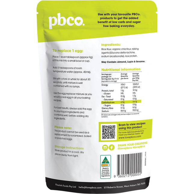 PBCo vegan egg replacer with organic chia for egg free baking