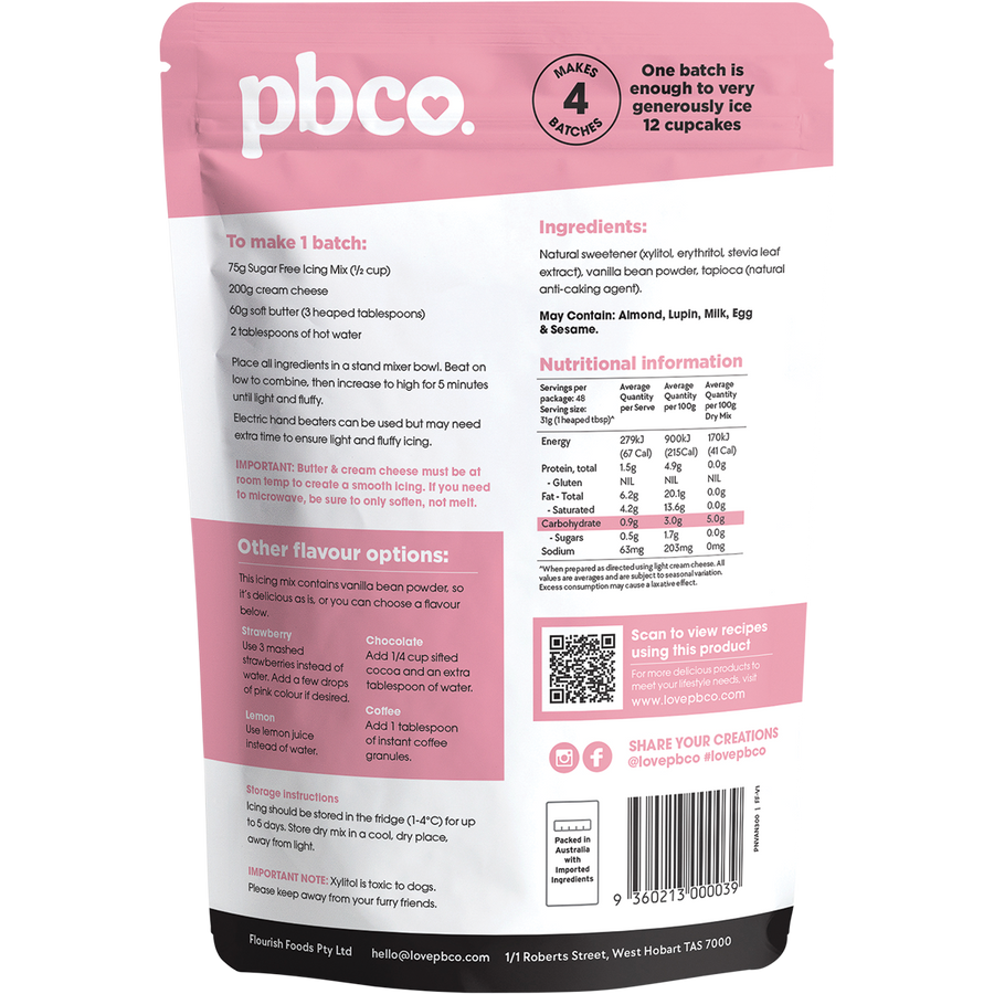 PBCo vanilla icing mix 98 sugar free low carb cake frosting