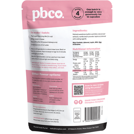 PBCo vanilla icing mix 98 sugar free low carb cake frosting