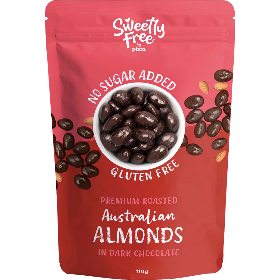 PBCo sweetly free almonds dark chocolate no sugar added low carb snack