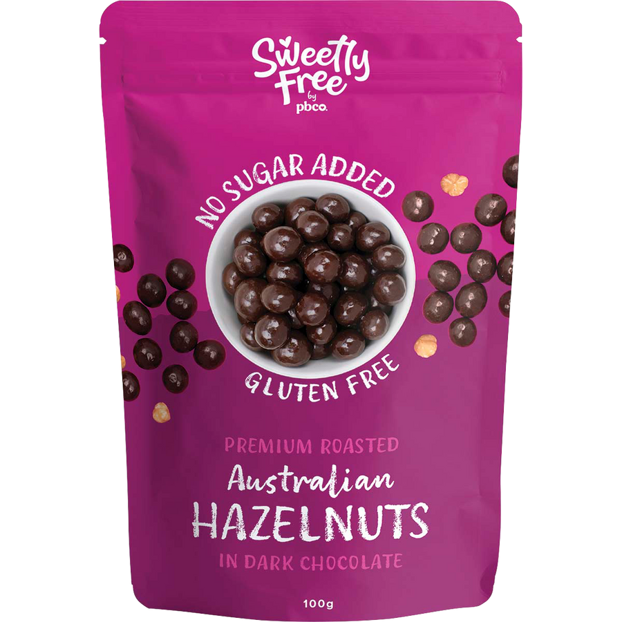 PBCo sweetly free hazelnuts dark chocolate no sugar added low carb snack