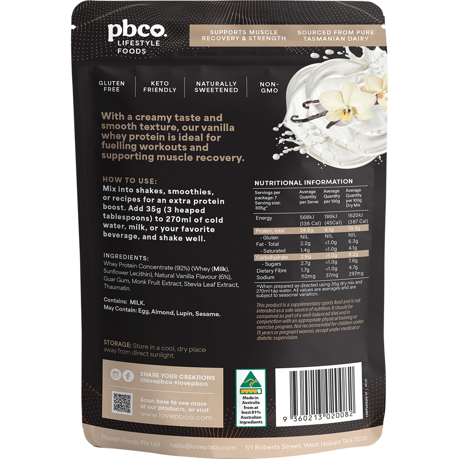 PBCo whey protein concentrate vanilla protein powder for smoothies