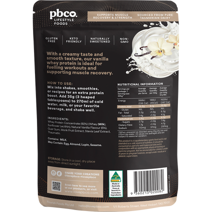 PBCo whey protein concentrate vanilla protein powder for smoothies