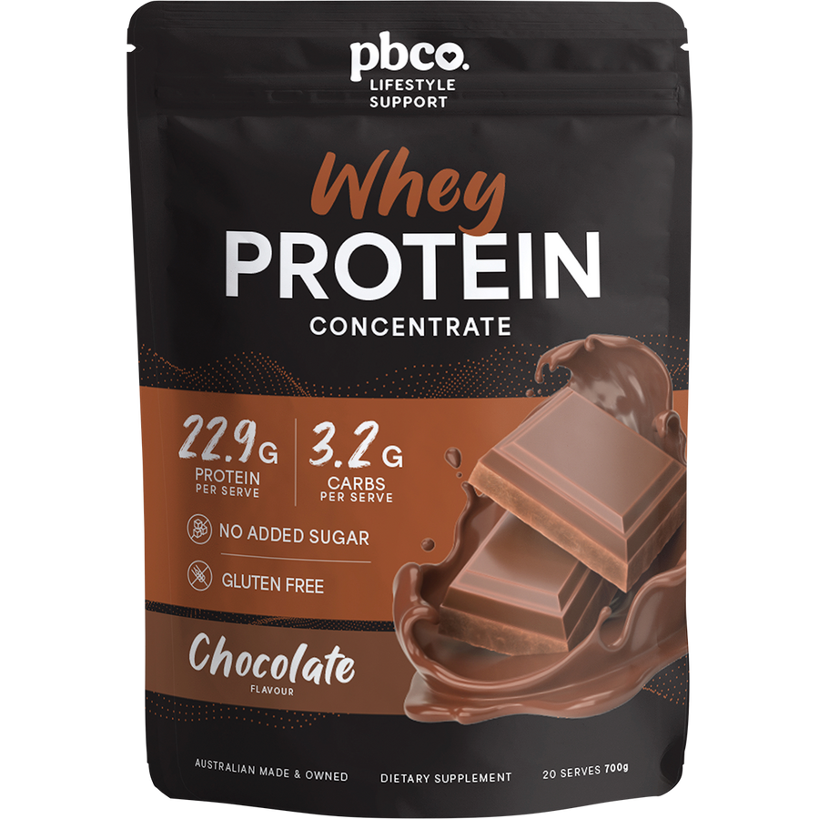 PBCo whey protein concentrate chocolate high protein powder