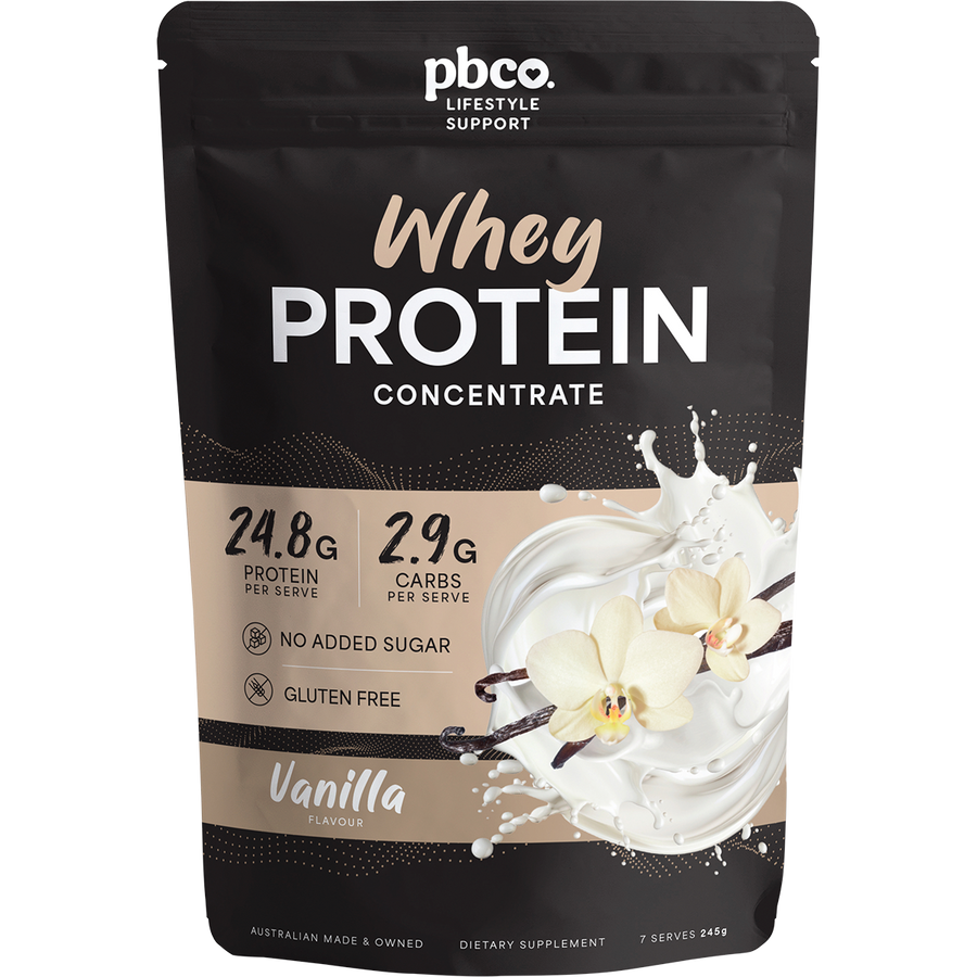 PBCo whey protein concentrate vanilla high protein powder