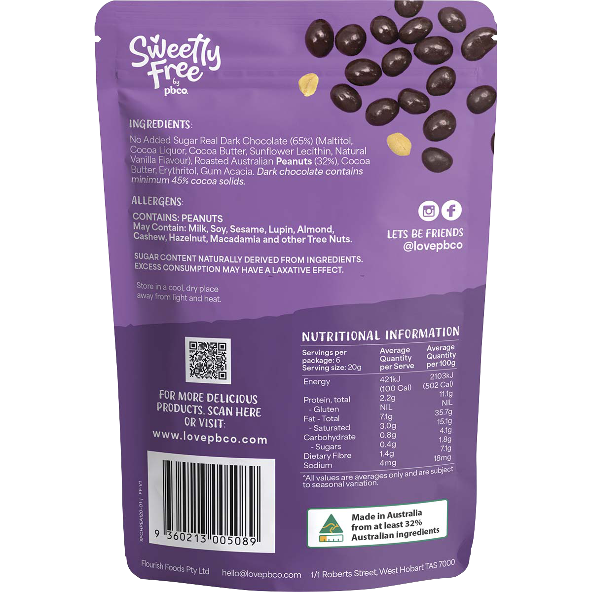 Sweetly Free Peanuts Dark Chocolate No Sugar Added