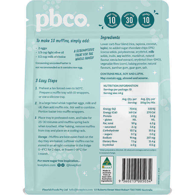 Choc Chip Muffin Mix No Sugar Added