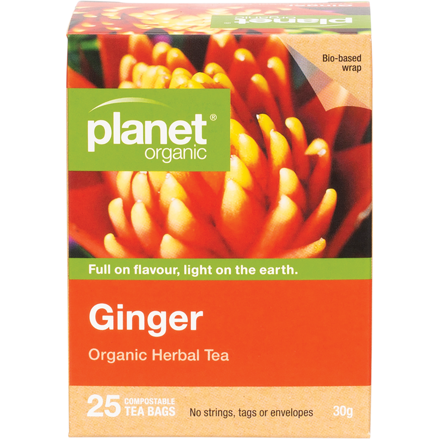 Planet Organic herbal tea bags with ginger flavor