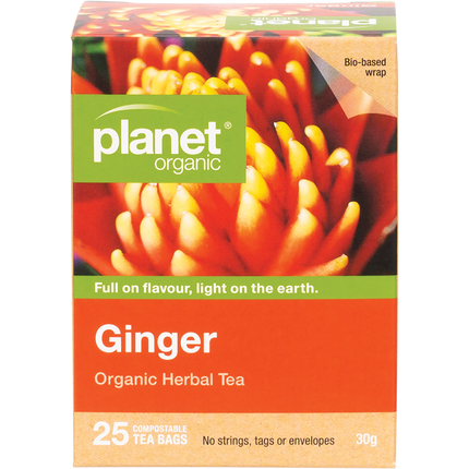 Planet Organic herbal tea bags with ginger flavor
