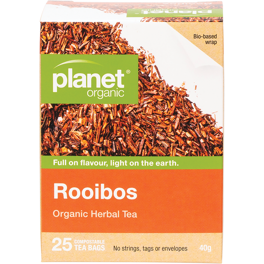 Planet Organic Rooibos Herbal Tea Bags in eco-friendly packaging