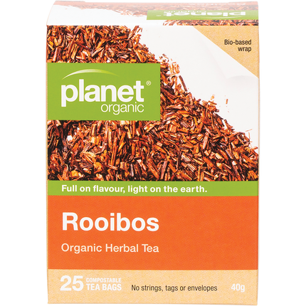 Planet Organic Rooibos Herbal Tea Bags in eco-friendly packaging