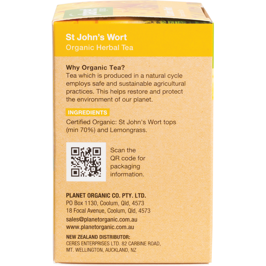 St John's Wort herbal tea bags on wooden table