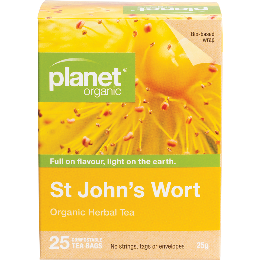 Planet Organic herbal tea bags featuring St John's Wort