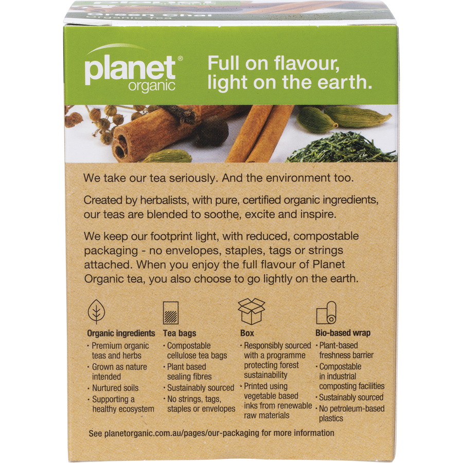 Green Chai herbal tea bags by Planet Organic