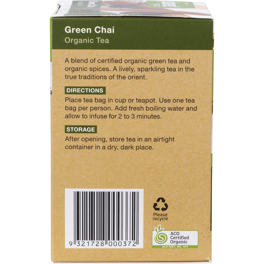 Green Chai tea bags with organic ingredients
