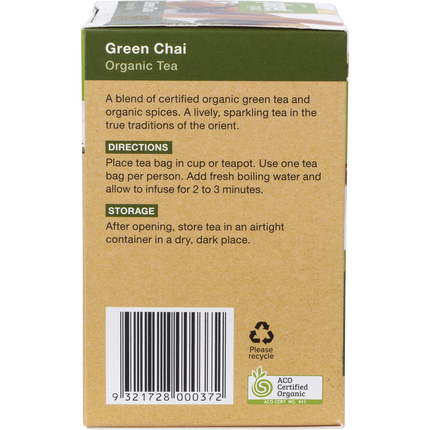 Green Chai tea bags with organic ingredients
