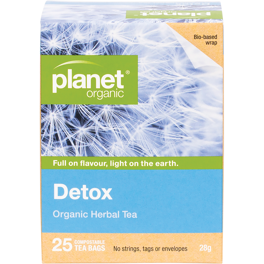 Planet Organic detox herbal tea bags in eco-friendly packaging