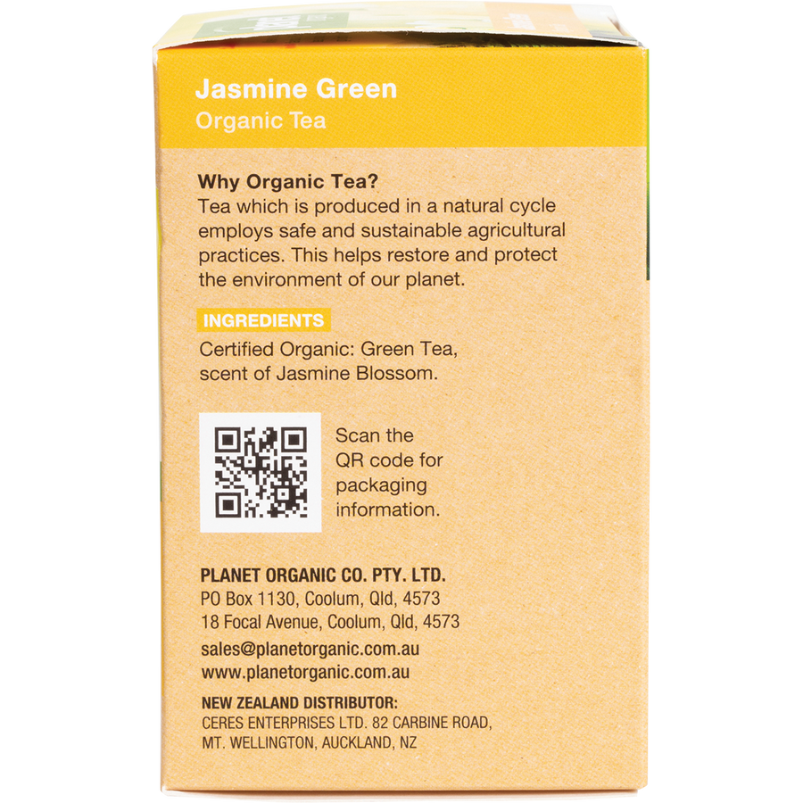 Planet Organic Jasmine Green Herbal Tea Bags in a box