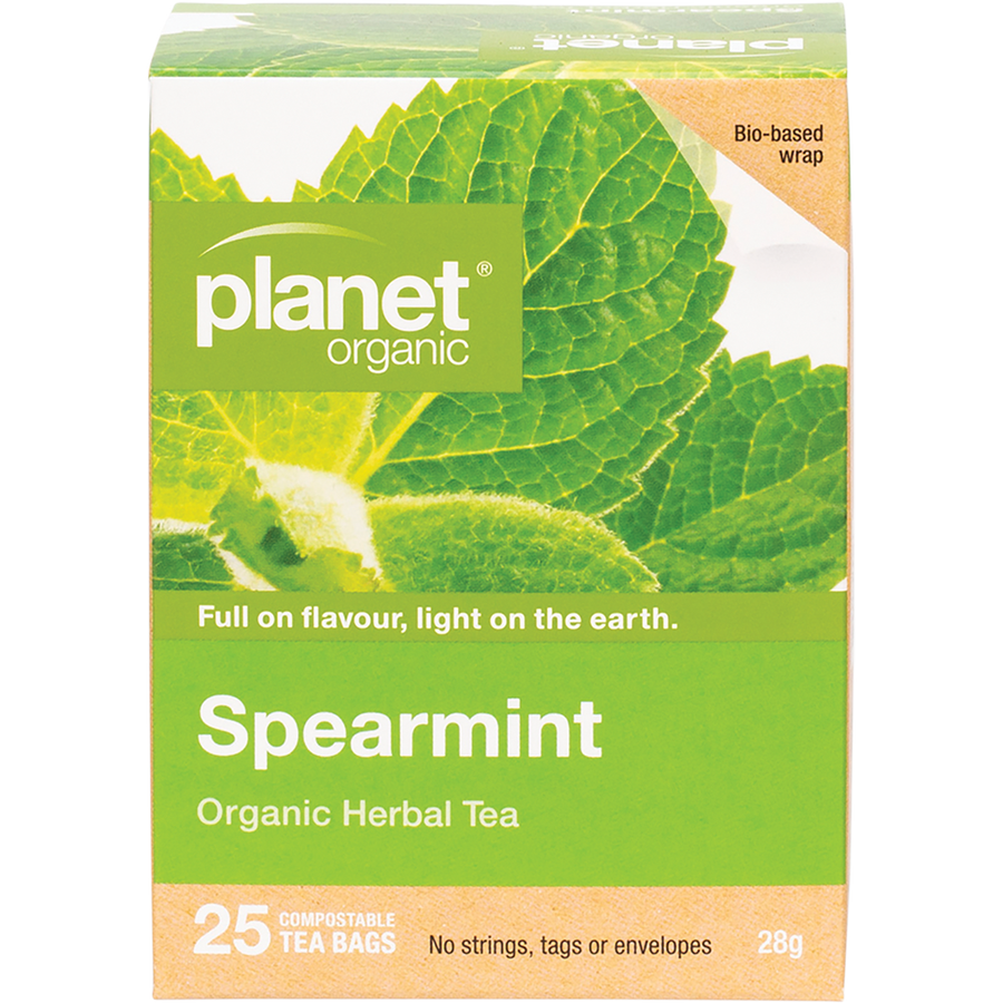 Planet Organic herbal tea bags in spearmint flavor