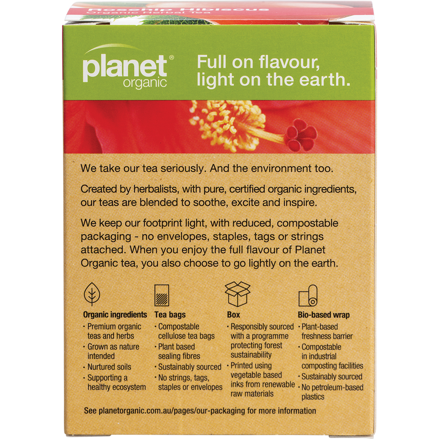 Rosehip and hibiscus herbal tea bags from Planet Organic