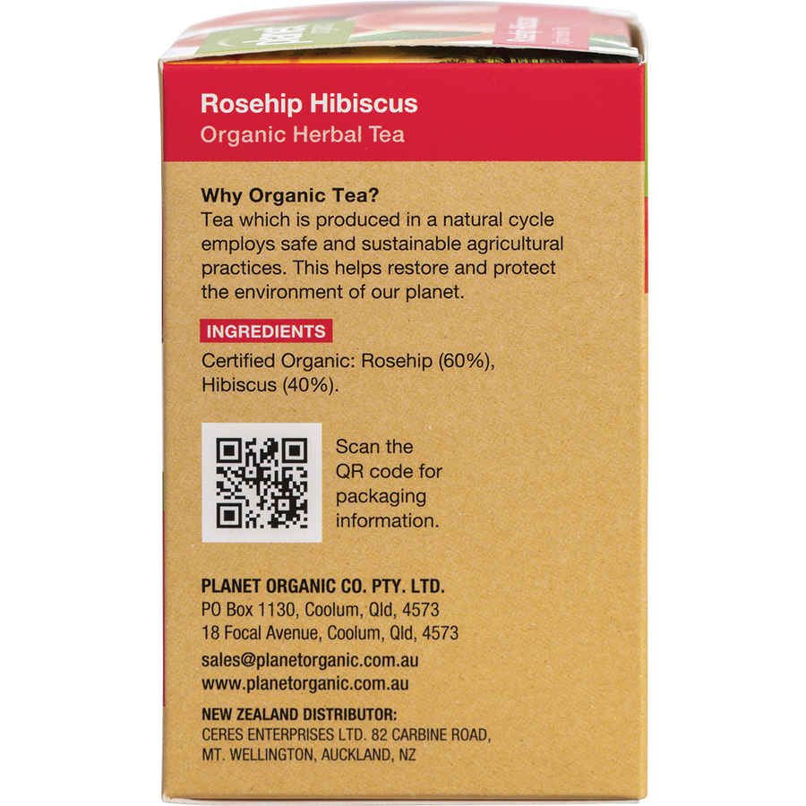 Rosehip and hibiscus tea bags by Planet Organic