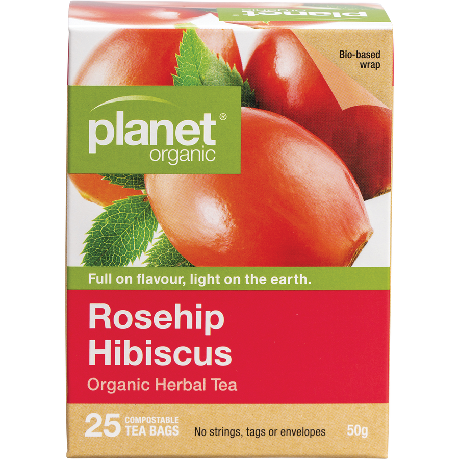 Planet Organic herbal tea bags with rosehip and hibiscus