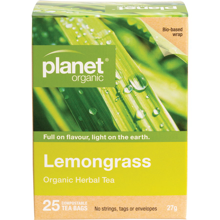 Planet Organic herbal tea bags with refreshing lemongrass flavor
