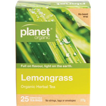 Planet Organic herbal tea bags with refreshing lemongrass flavor