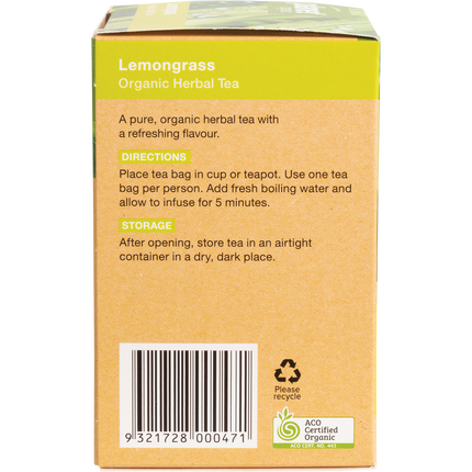 Lemongrass flavored organic tea bags by Planet Organic