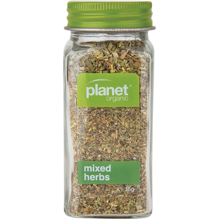 Planet Organic mixed herbs in a clear packaging
