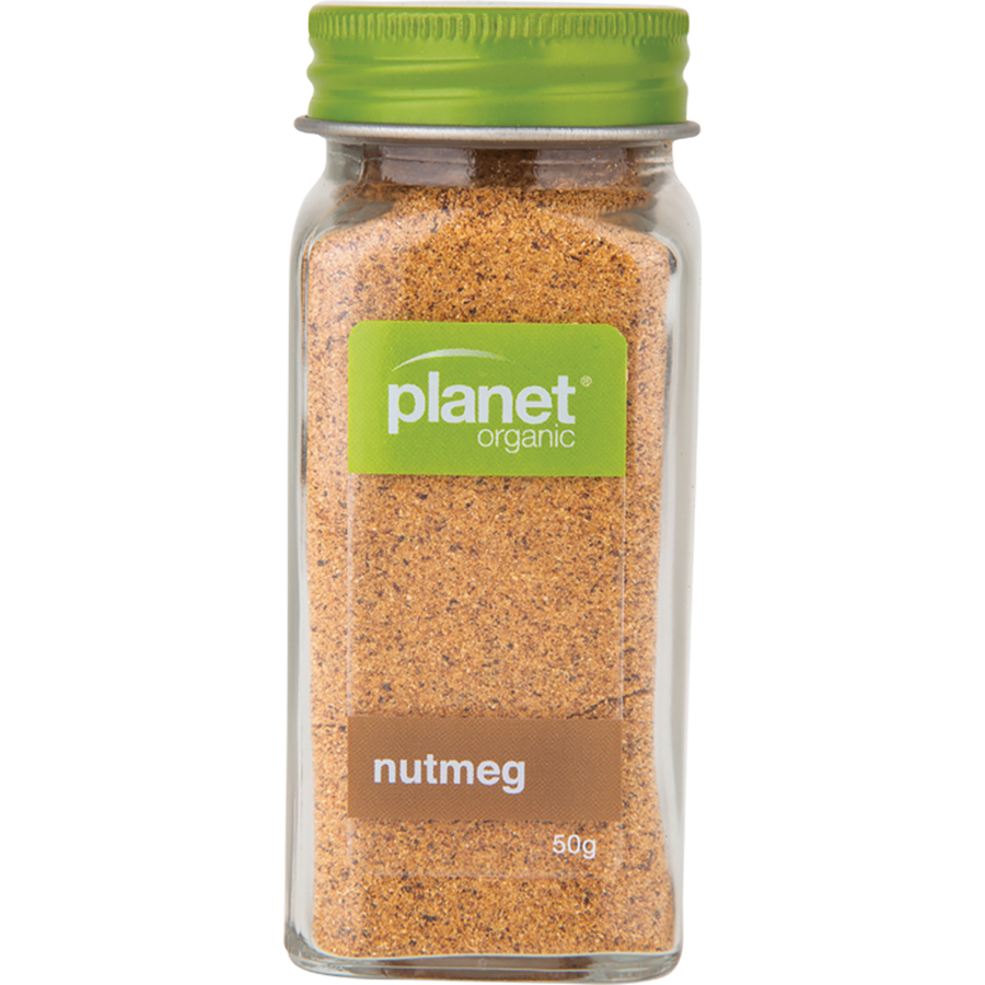 Planet Organic Nutmeg spice in a glass jar