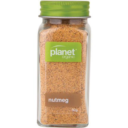 Planet Organic Nutmeg spice in a glass jar