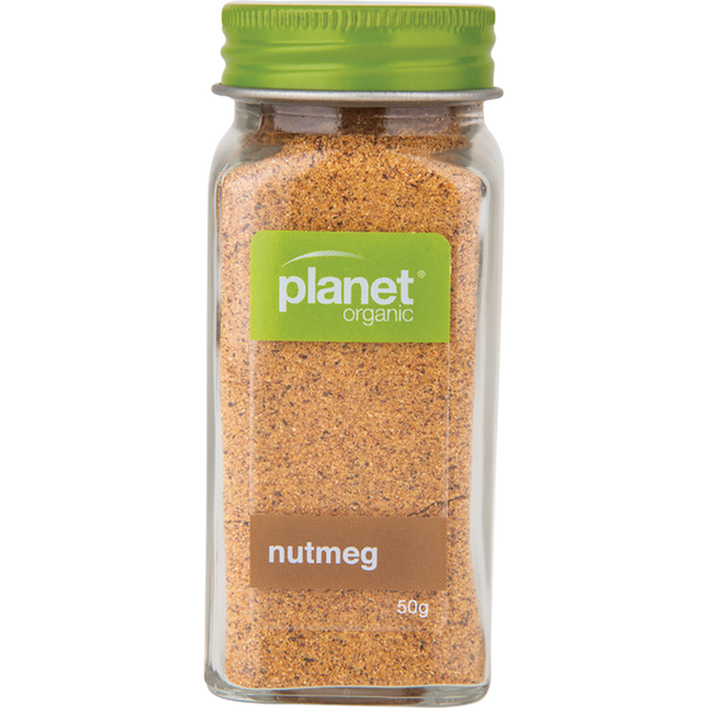 Planet Organic Nutmeg spice in a glass jar