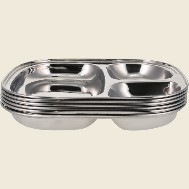 Stack of 6 Ever Eco stainless steel divided kids plates