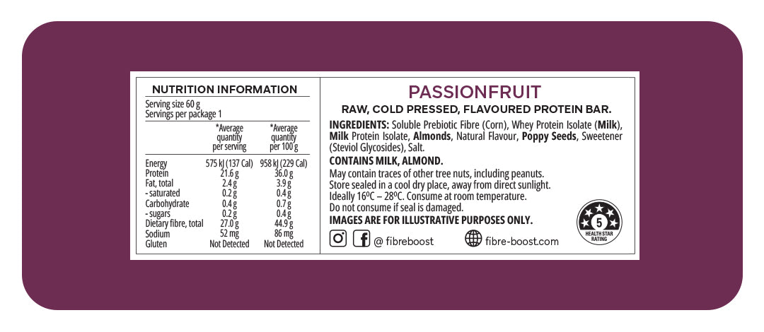 Fibre Boost Cold Pressed Passionfruit flavoured Protein Bar