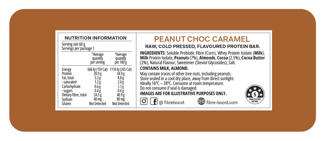 Fibre Boost Cold Pressed Peanut Choc Caramel flavoured Protein Bar