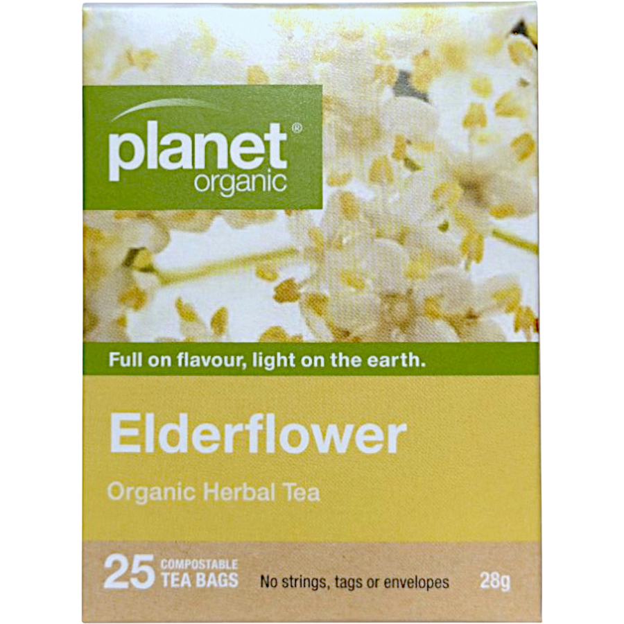 Planet Organic herbal tea bags with elderflower flavor