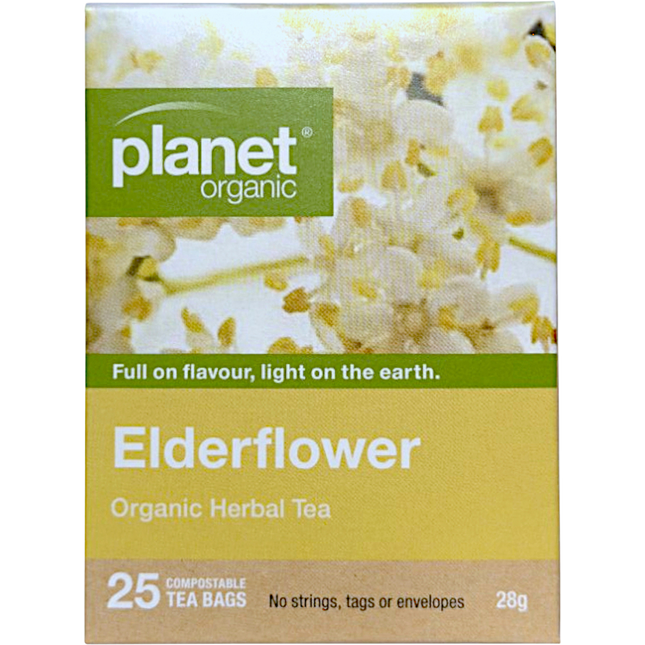 Planet Organic herbal tea bags with elderflower flavor