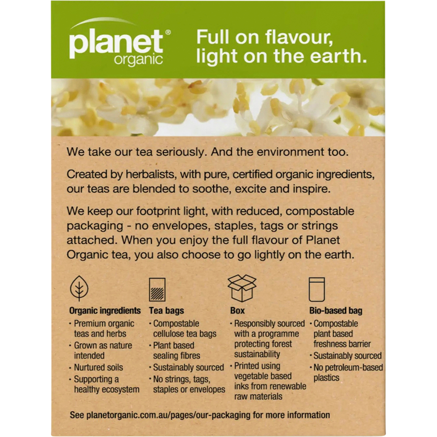 Planet Organic herbal tea bags with elderflower flavor