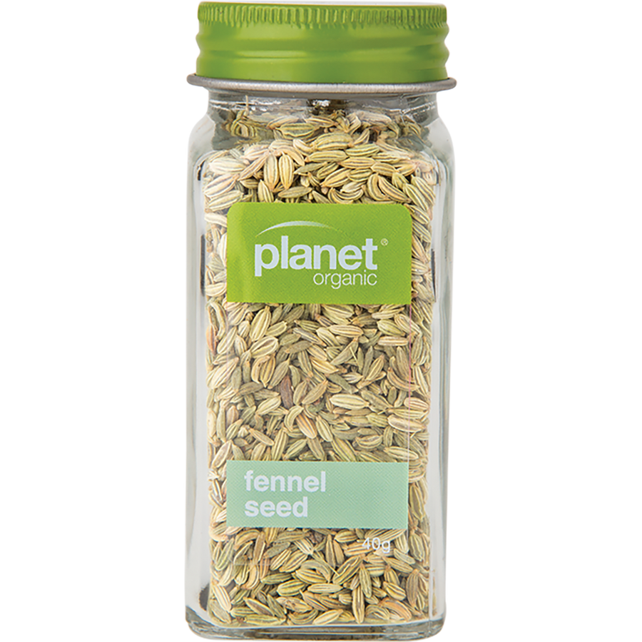 Organic fennel seeds from Planet Organic in a clear package