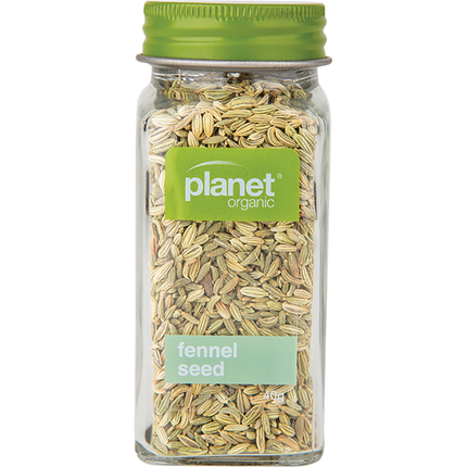 Organic fennel seeds from Planet Organic in a clear package
